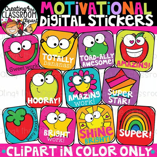 Motivational Digital Stickers Clipart- Distance Learning