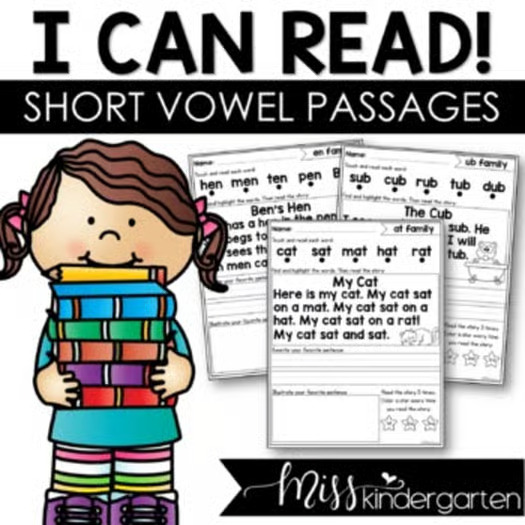 CVC Decodable Passages Decodable Readers Kindergarten Reading Fluency CVC Words