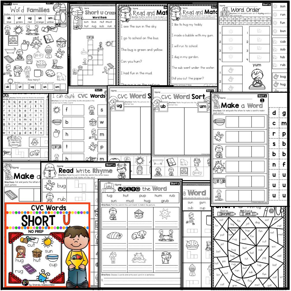 Short U Worksheets ~ CVC Words Activities NO PREP Printables