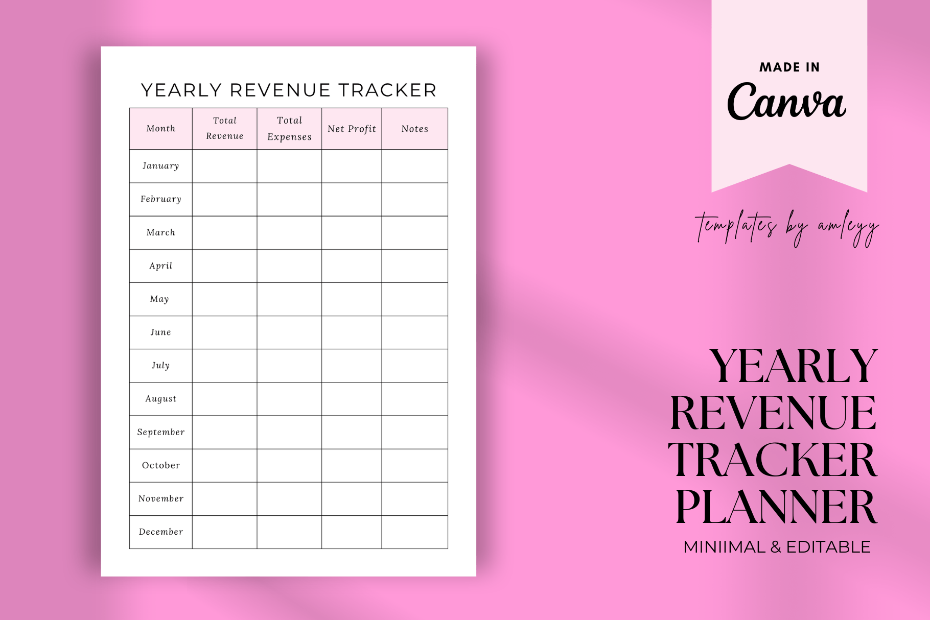 Yearly Revenue Tracker Planner - Payhip