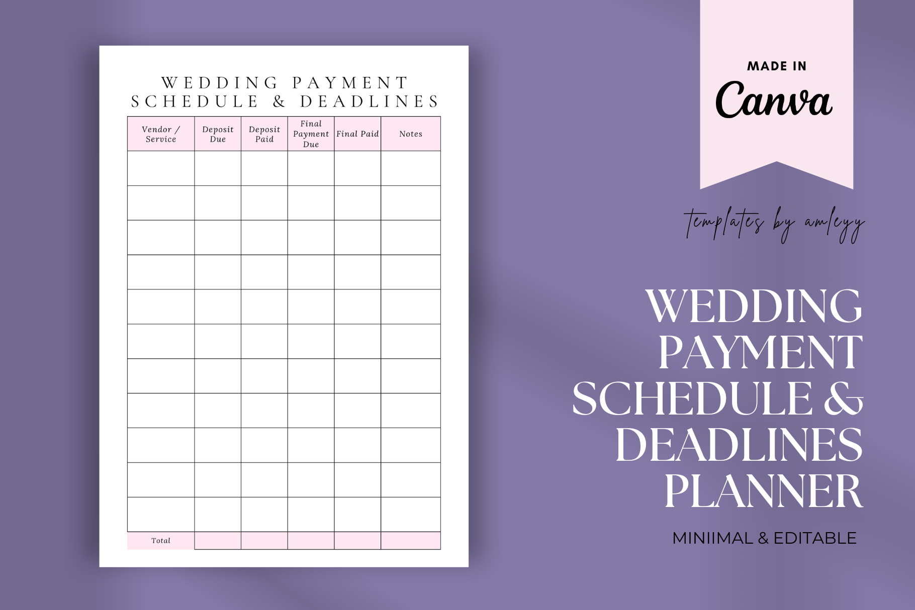 Wedding Payment Schedule & Deadlines Planner - Payhip