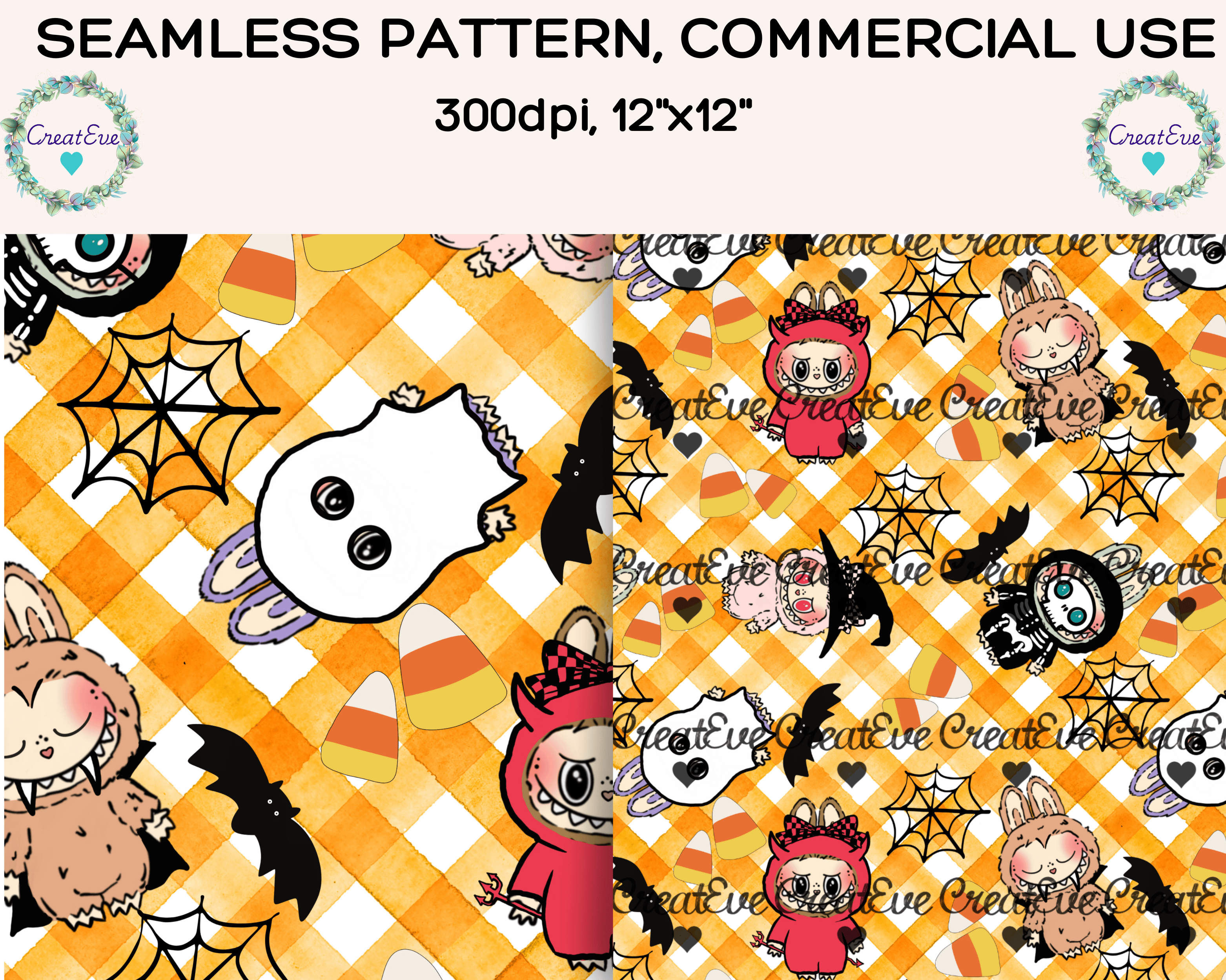 Hand Drawn Halloween Labubu seamless pattern PNG file - Payhip