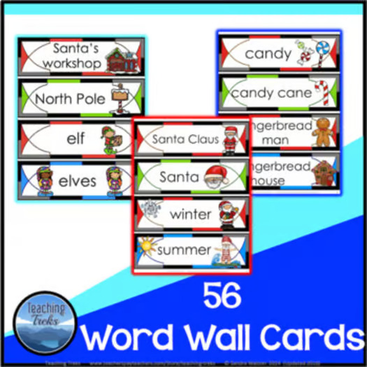 Christmas Kindergarten Worksheets – 50 NO PREP Math & Literacy Printables + 56 Word Wall Cards