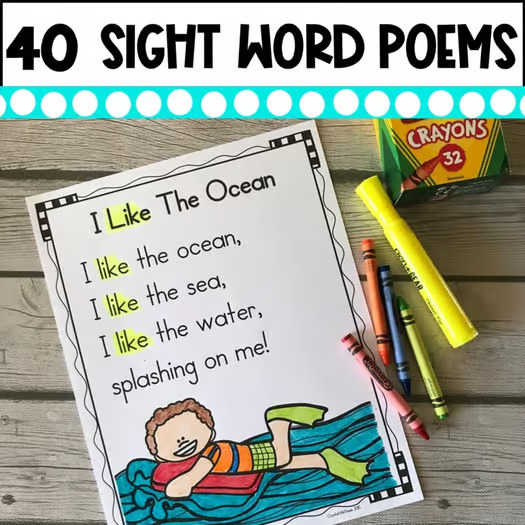 40 Sight Word Poems for Shared Reading - Kindergarten Poetry Sight Word Activity
