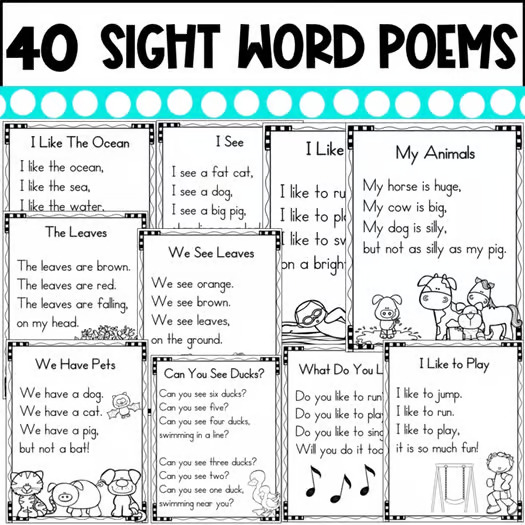 40 Sight Word Poems for Shared Reading - Kindergarten Poetry Sight Word Activity