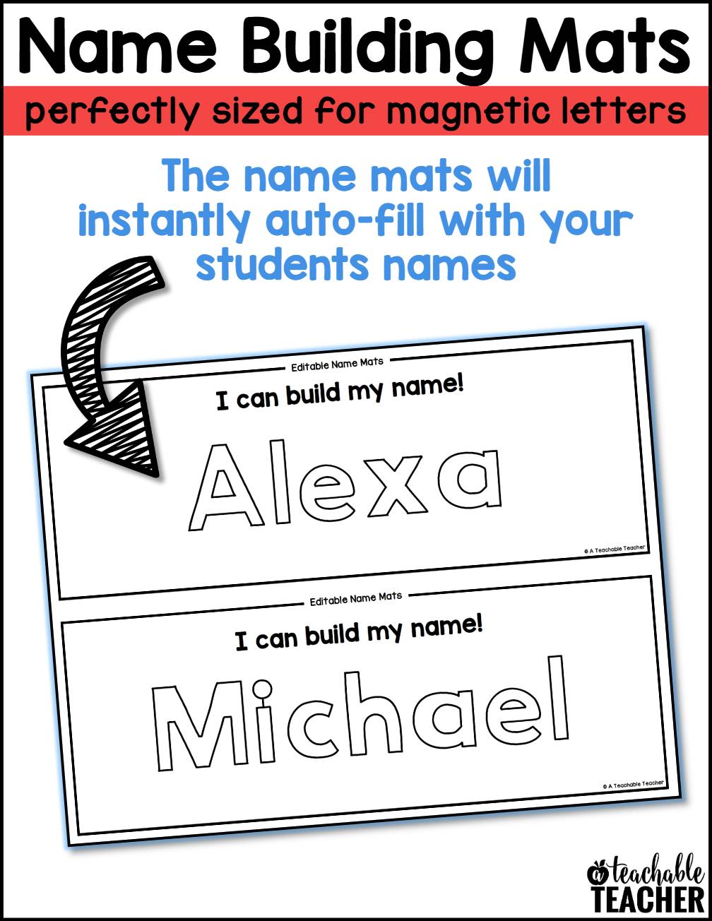 Editable Name Practice Mats Magnetic Letters Custom Spelling for Names Autofill