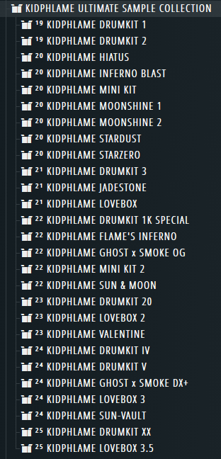 The KIDPHLAME ULTIMATE SAMPLE COLLECTION in the FL Studios browser