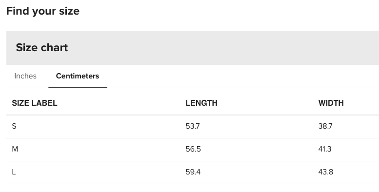Size Chart for Kids Long Sleeve T Shirt Centimeters and Inches