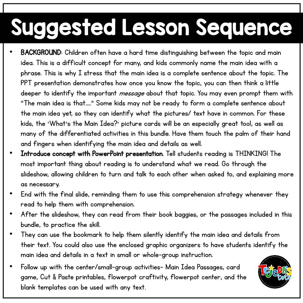 Main Idea and Supporting Details PowerPoint Reading Comprehension Activities