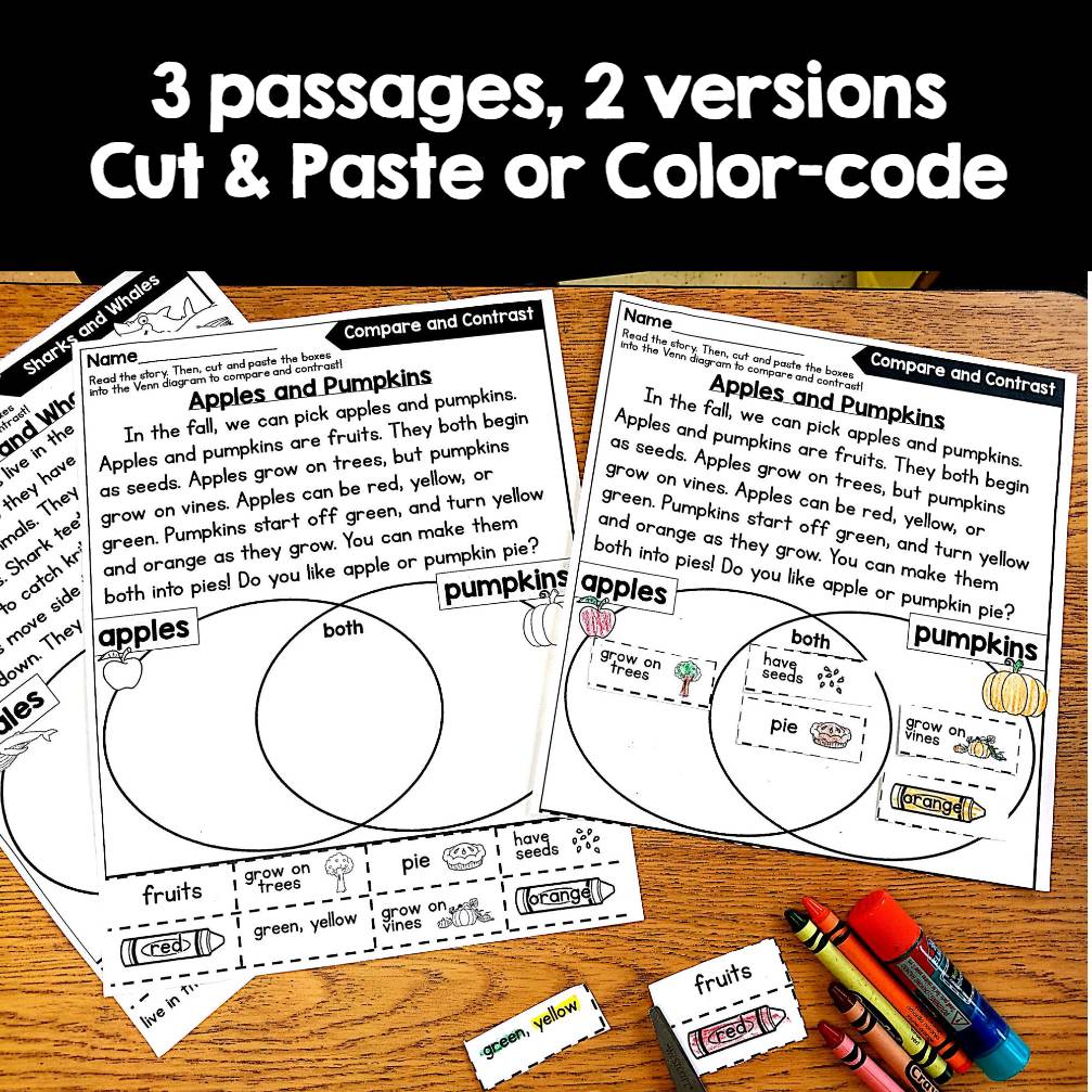 Compare and Contrast Reading Comprehension Passages Venn Diagram