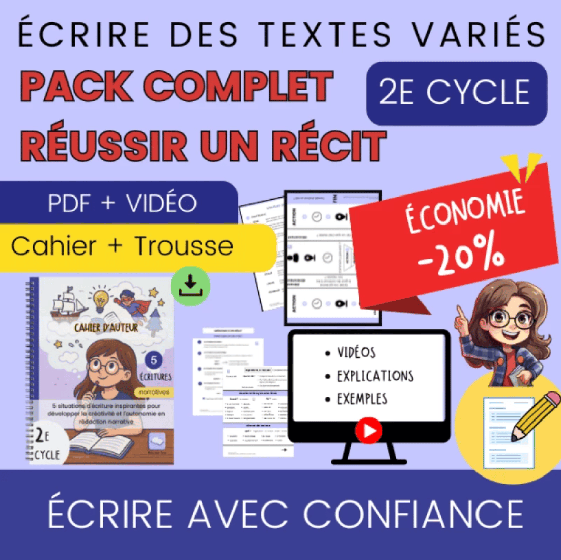 Pack Réussir un Récit – Cahier, Trousse, Capsules (2e cycle) - Payhip