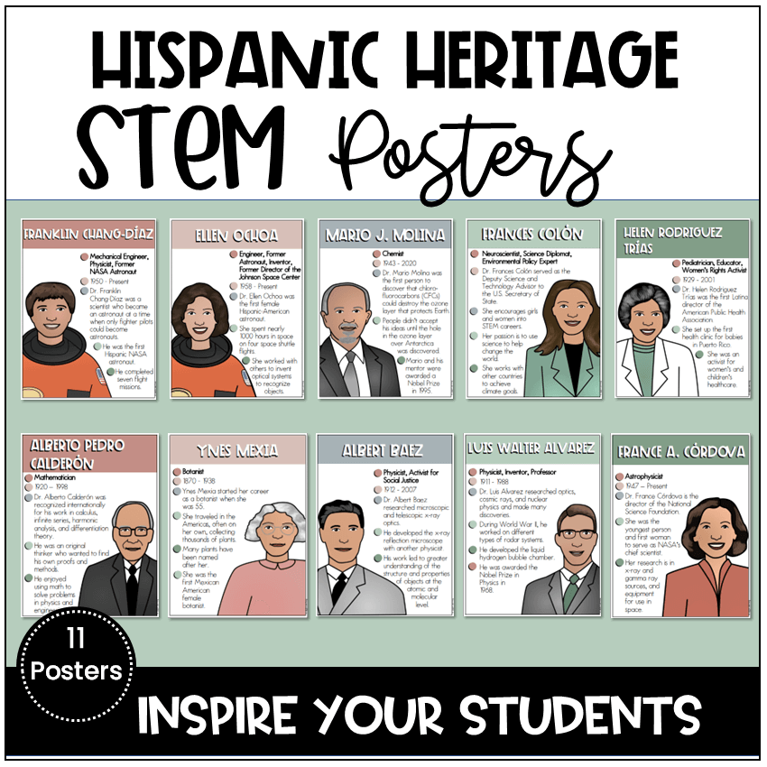 Hispanic Heritage Month Posters STEM Careers Hispanic American Scientists