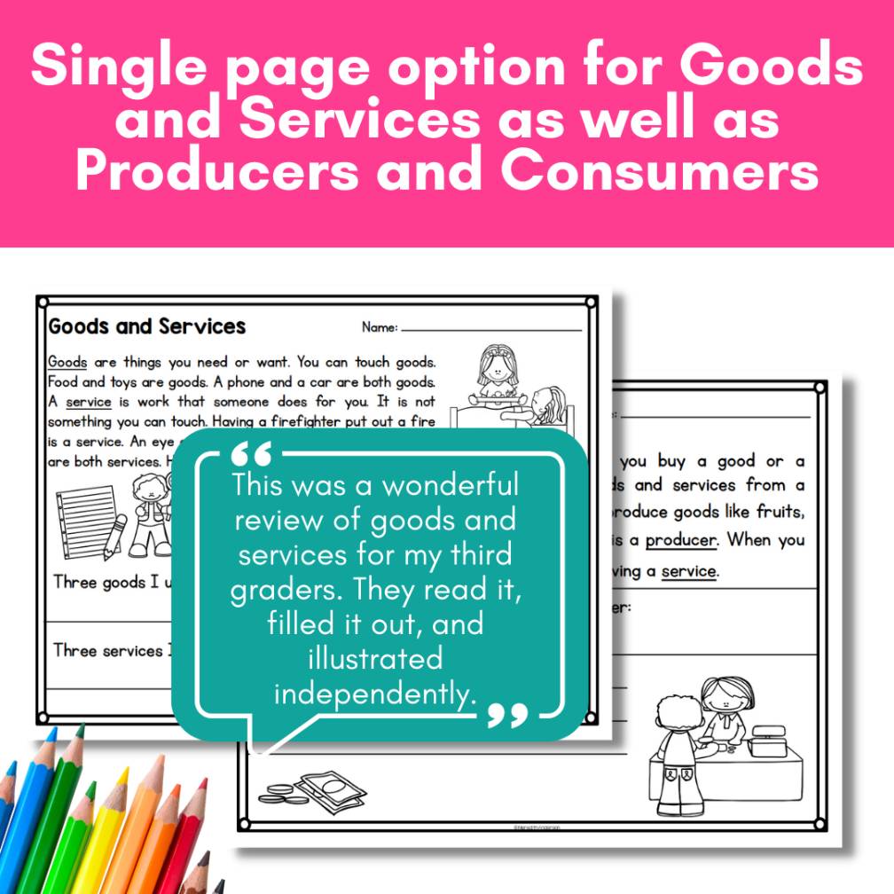 Goods and Services Sorting Activity Economics for Kids Booklet Worksheet