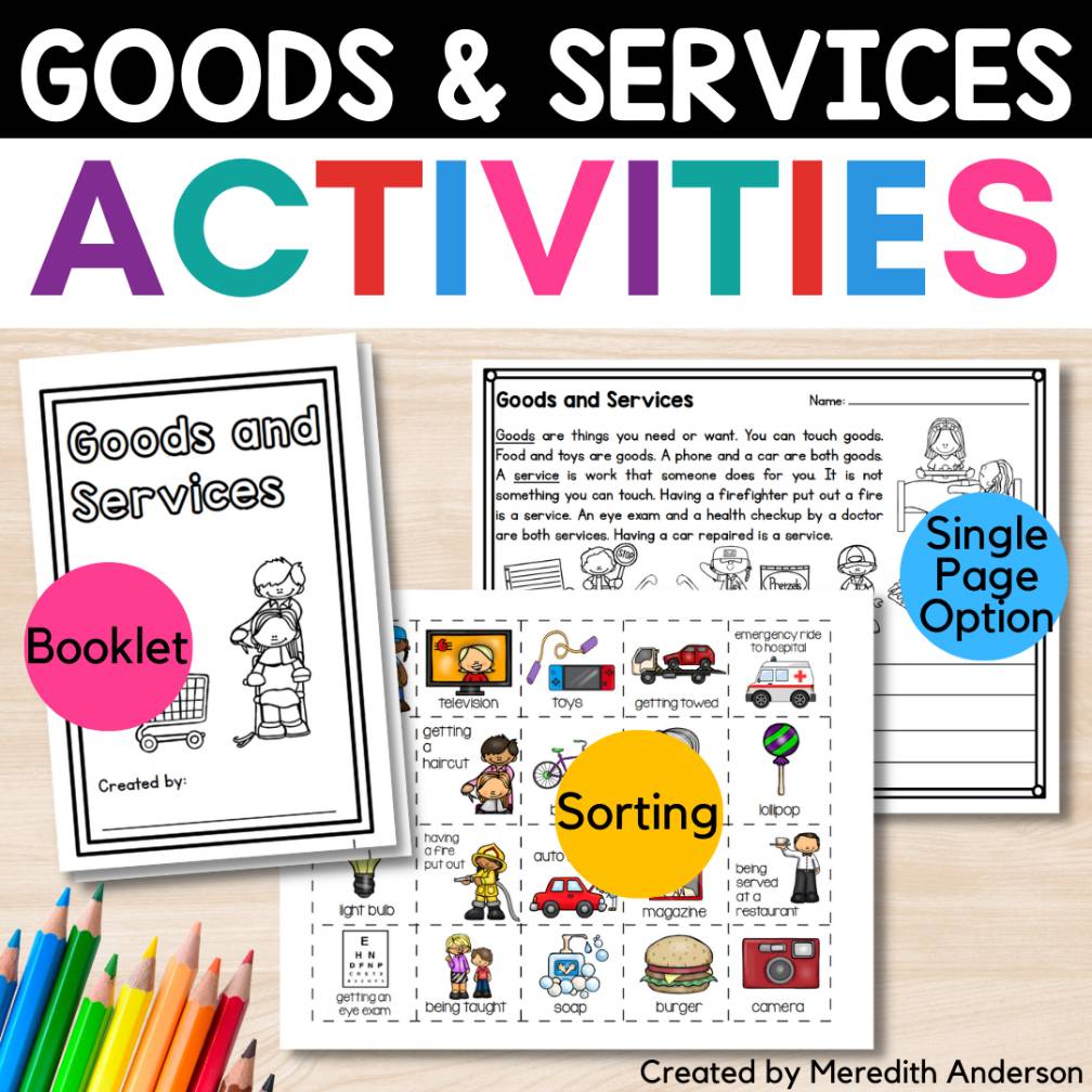Goods and Services Sorting Activity Economics for Kids Booklet Worksheet