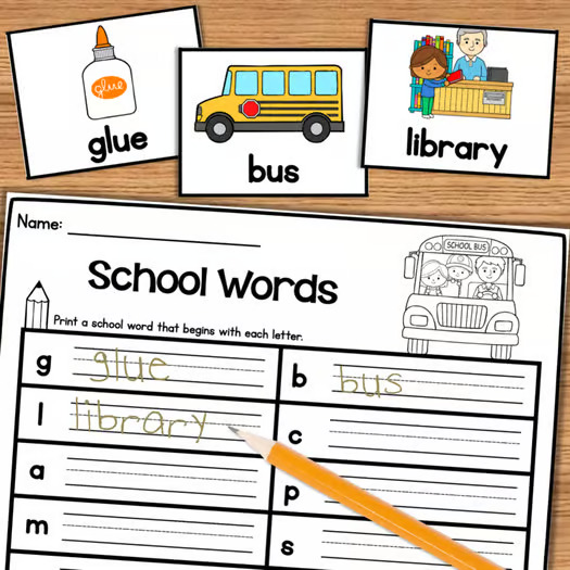 School Words, Vocabulary, Kindergarten and First Grade FREE