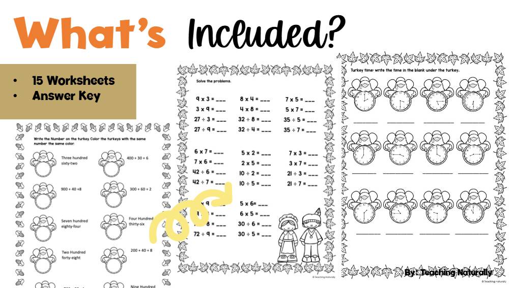 Thanksgiving Math Printable Worksheets Addition, Subtraction, Word Problems