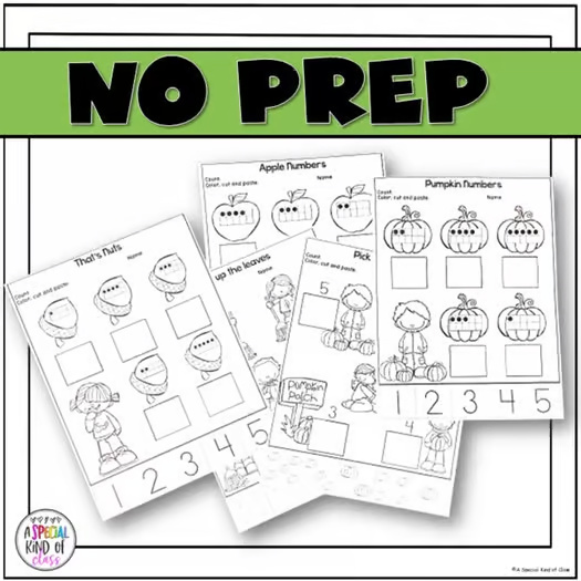 Fall Math No Prep Printables - Numbers 1 to 5