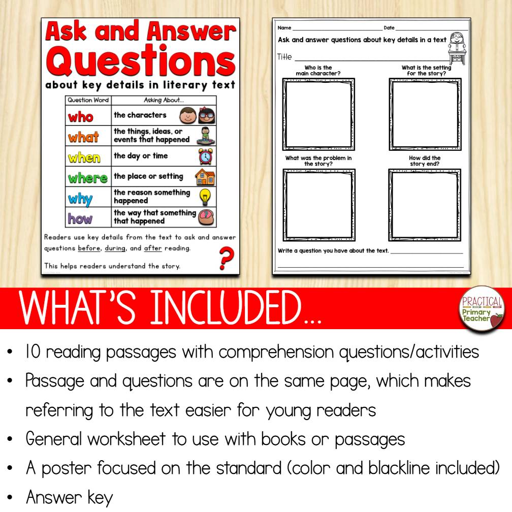 RL.1.1 Ask and Answer Questions Reading Passages First Grade RL1.1 1st Grade