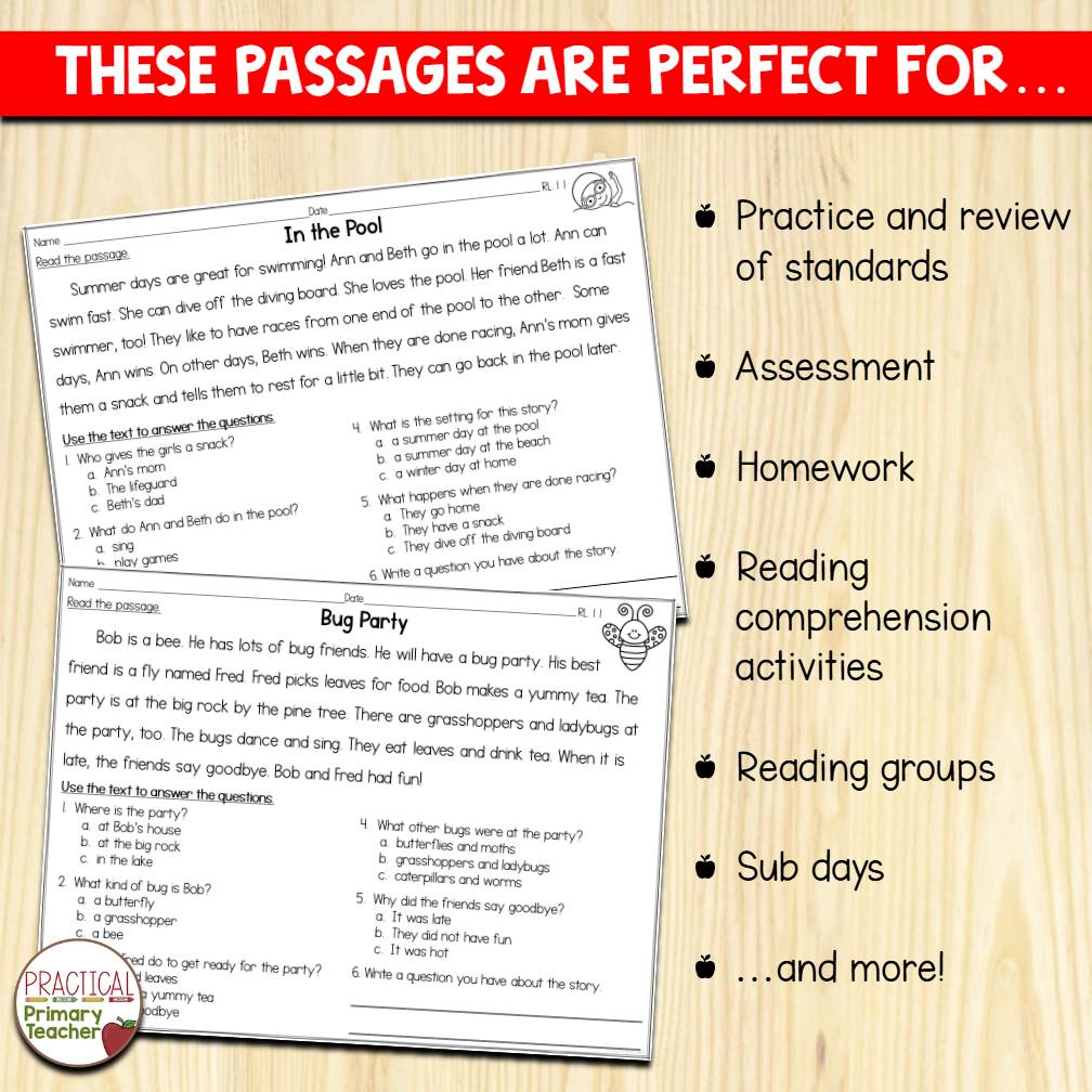 RL.1.1 Ask and Answer Questions Reading Passages First Grade RL1.1 1st Grade