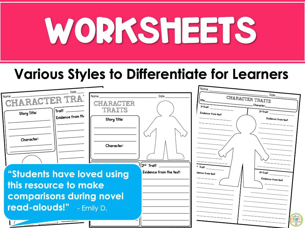 Character Trait Graphic Organizer, List, Anchor Chart, Posters & Worksheets