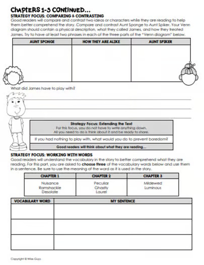James and the Giant Peach Novel Study Unit with Chapter Questions
