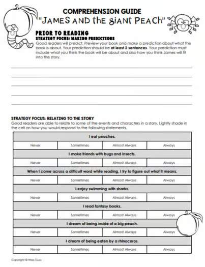 James and the Giant Peach Novel Study Unit with Chapter Questions