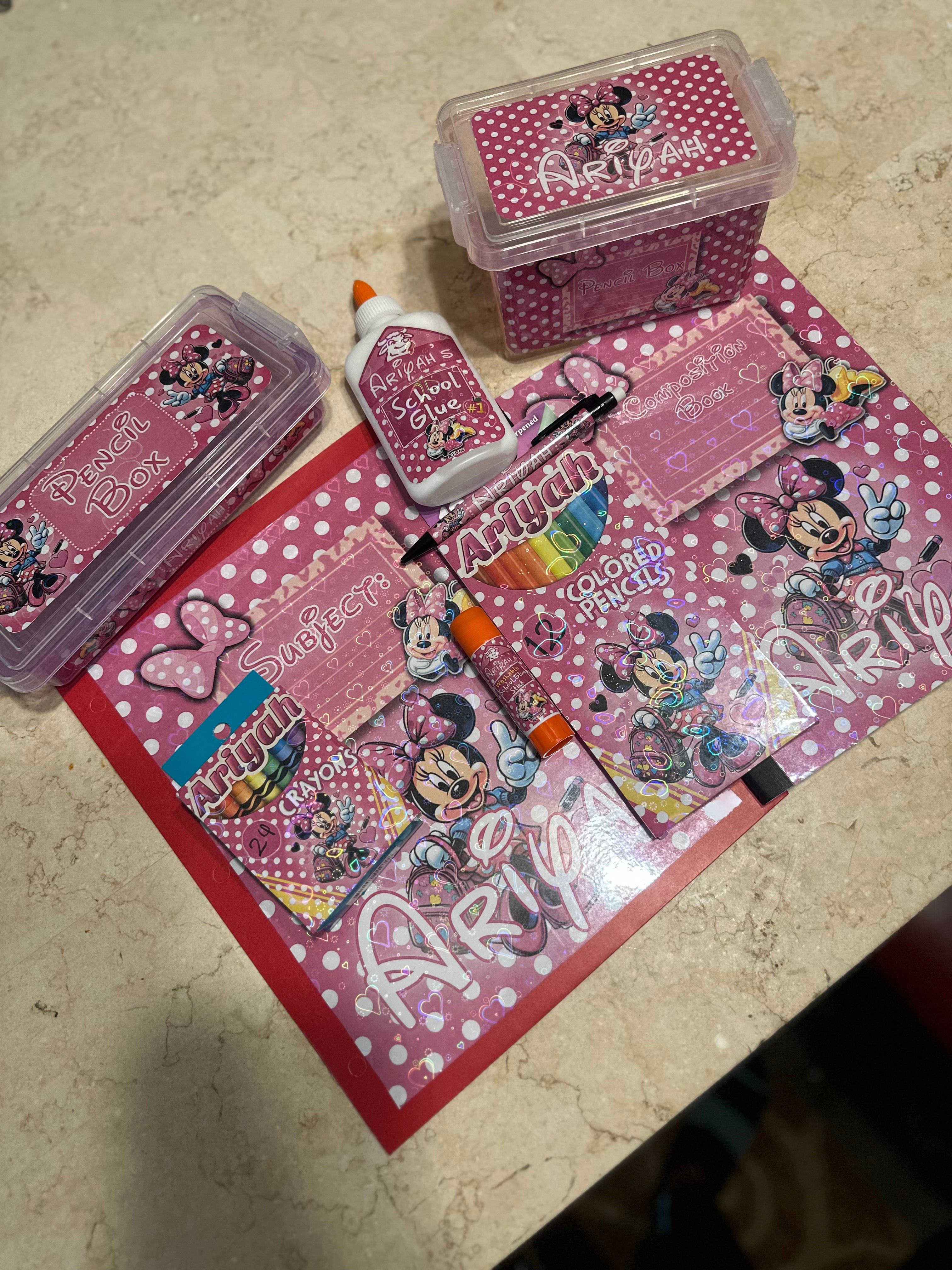 10 Editable Back-to-School Label Kit (Minnie Mouse) – Canva Template ...