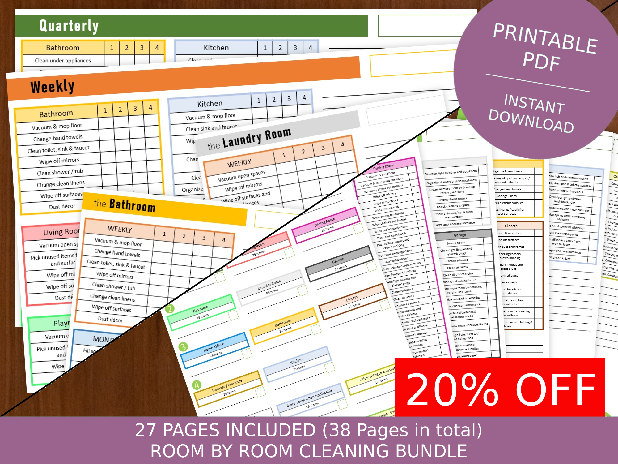Cleaning Checklist Bundle | Home Cleaning Checklist | Room by Room ...
