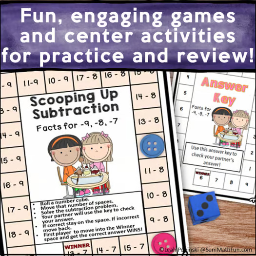 Addition & Subtraction Within 20 Printable File Folder Games, Ice Cream