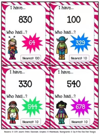 Place Value and Rounding Numbers I Have Who Has Game Center Practice Review