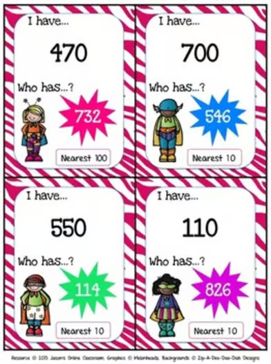 Place Value and Rounding Numbers I Have Who Has Game Center Practice Review