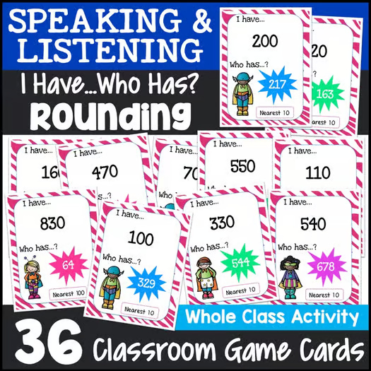 Place Value and Rounding Numbers I Have Who Has Game Center Practice Review