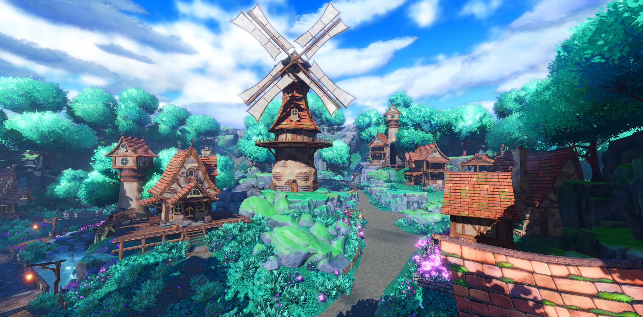 Anime-Styled Fantasy Village Roblox Map with Windmill & Waterfalls