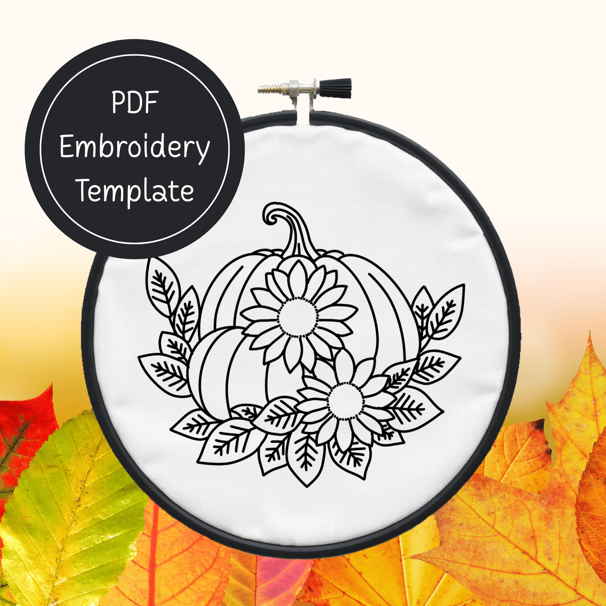 Fall Pumpkin & Sunflower Embroidery Template PDF - DIY Autumn Design ...