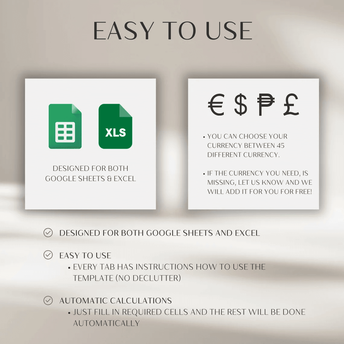 Income and Expenses Spreadsheet Template for Google Sheets and Excel – Budget tracker with income log, expense log, cash flow charts, and annual summary dashboard