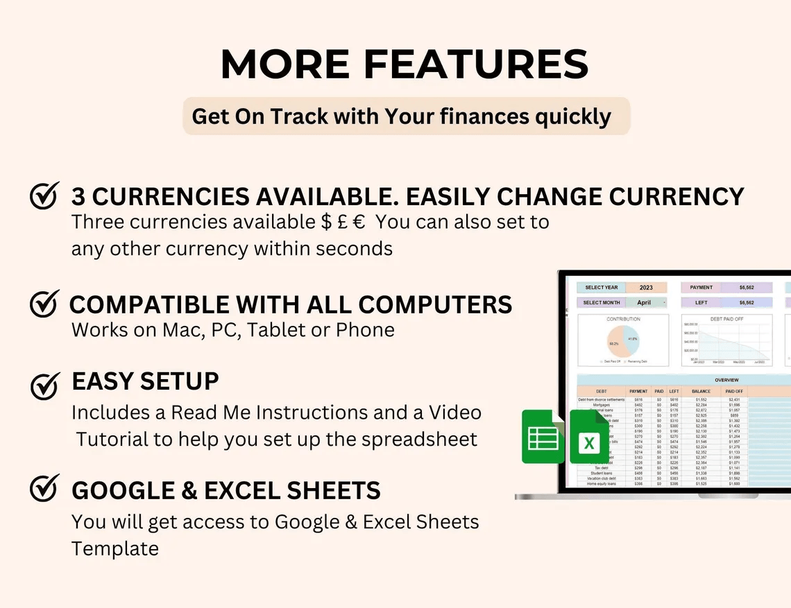 Debt Payoff Planner and Tracker Spreadsheet – Excel and Google Sheets Template using Snowball and Avalanche methods with dashboards and charts