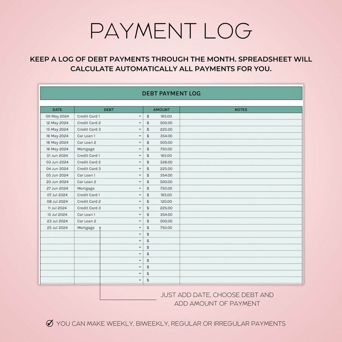 Snowball Debt Tracker Spreadsheet in Google Sheets – Debt payoff calculator with payment log, schedule, dashboard, and visual charts