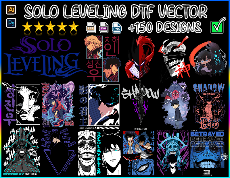 solo leveling vector dtf tshirt png svg sublimate mugs anime bundle