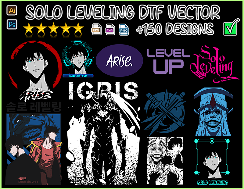 dtf solo leveling anime diseños vector para sublimar camisetas