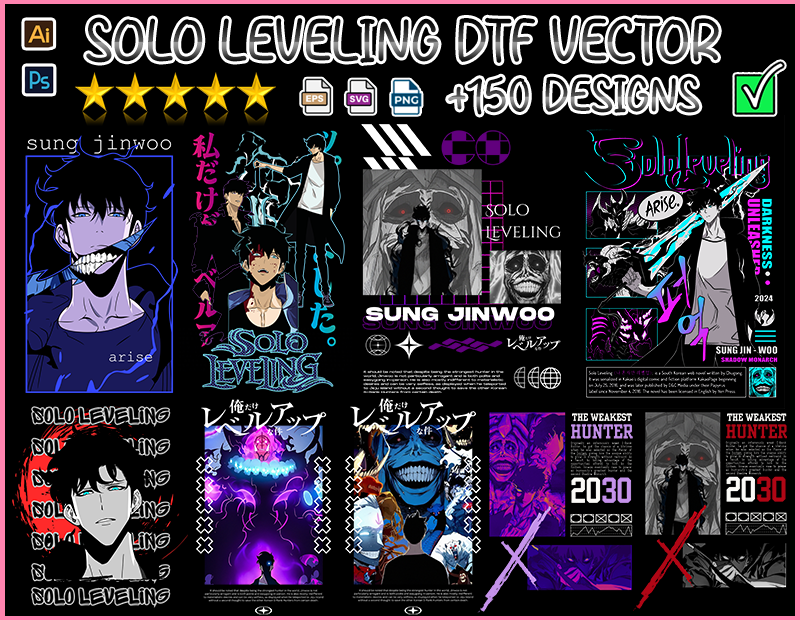dtf bundle designs solo leveling anime vector tshirt sublimate png