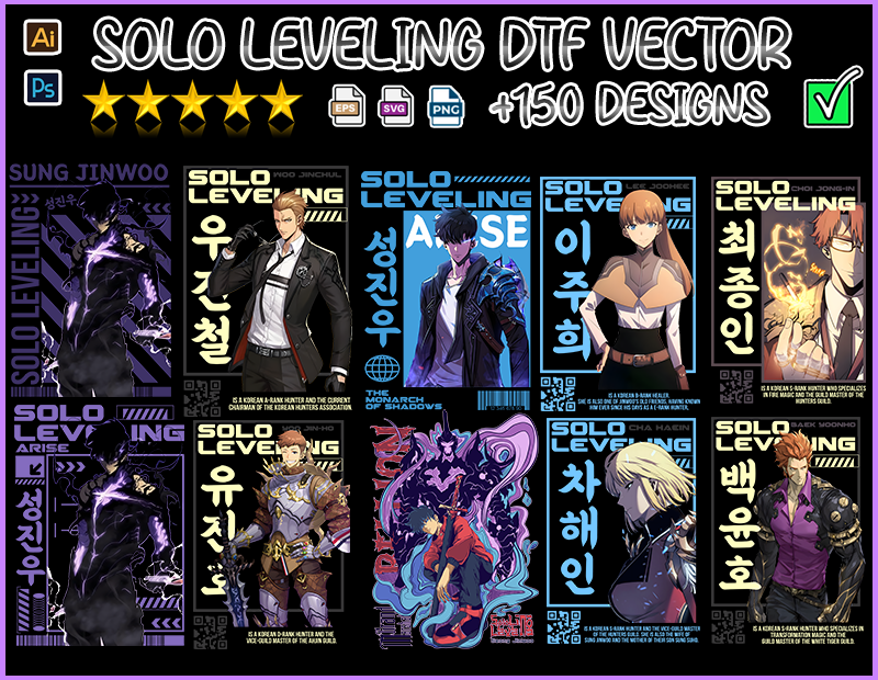 dtf bundle designs solo leveling anime vector tshirt sublimate svg