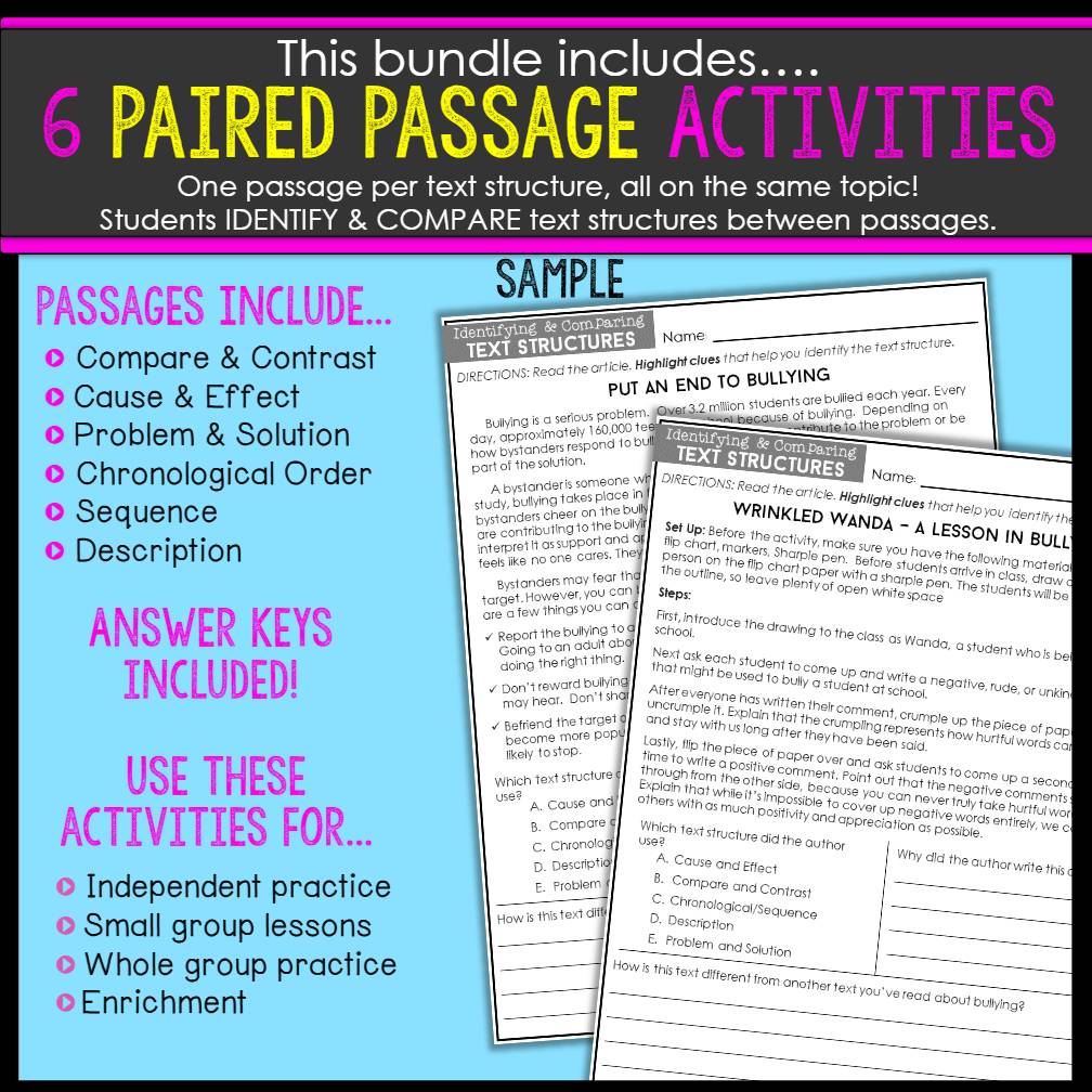 Nonfiction Text Structures Unit Passages, Worksheets, Practice & MORE