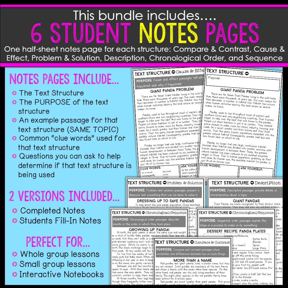Nonfiction Text Structures Unit Passages, Worksheets, Practice & MORE