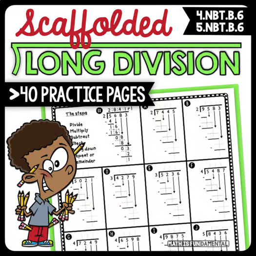 Scaffolded Long Division Practice Pages - a unit of differentiated worksheets