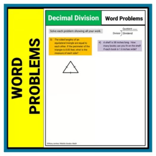Decimal Division Instructional Notes Practice Word Problems Worksheet Activity