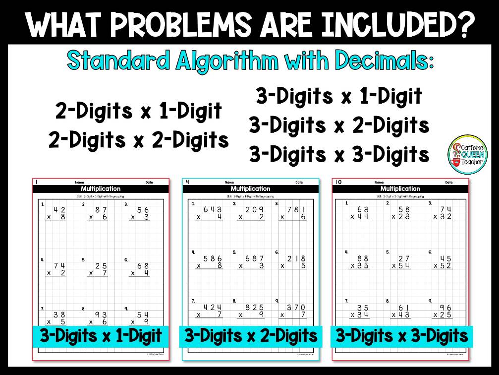 Multiplying Decimals with 2-Digit and 3-Digit Standard Algorithm on Graph Paper