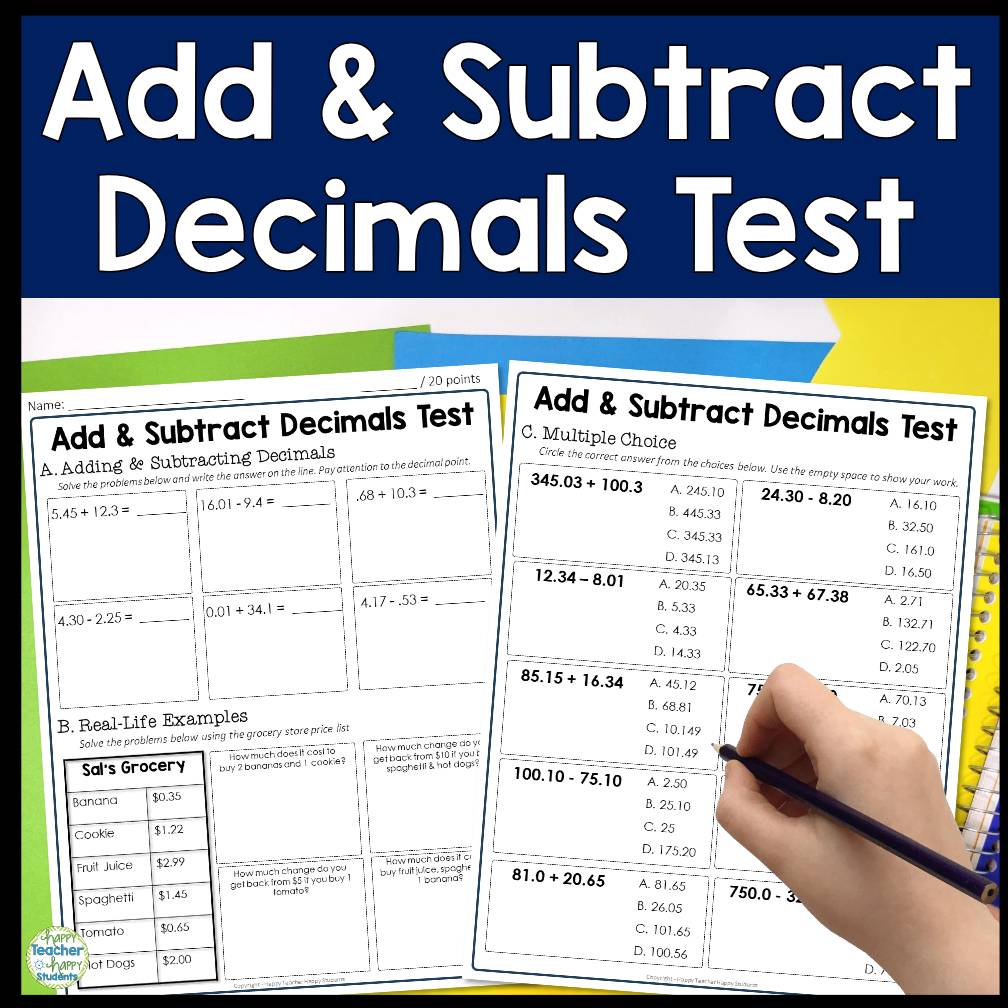 Multiply, Divide, Add & Subtract Decimals Bundle 3 Decimal Tests w Answer Keys