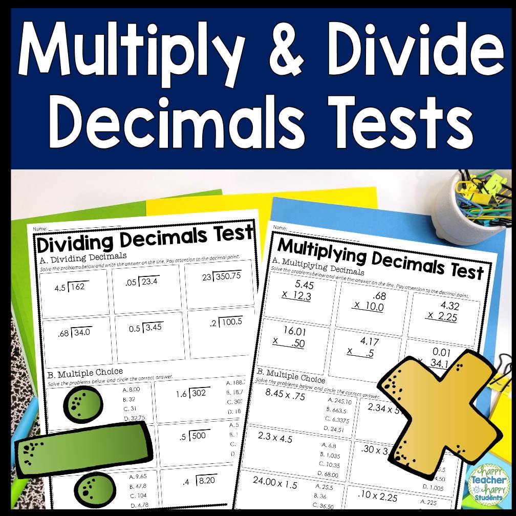 Multiply, Divide, Add & Subtract Decimals Bundle 3 Decimal Tests w Answer Keys