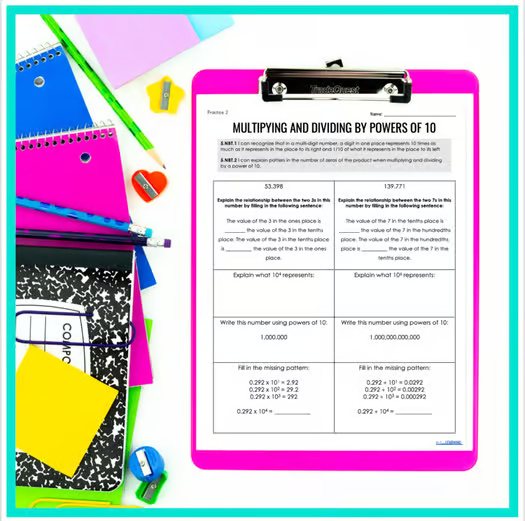 Multiplying and Dividing Decimals by Powers of 10 - Notes and Worksheets