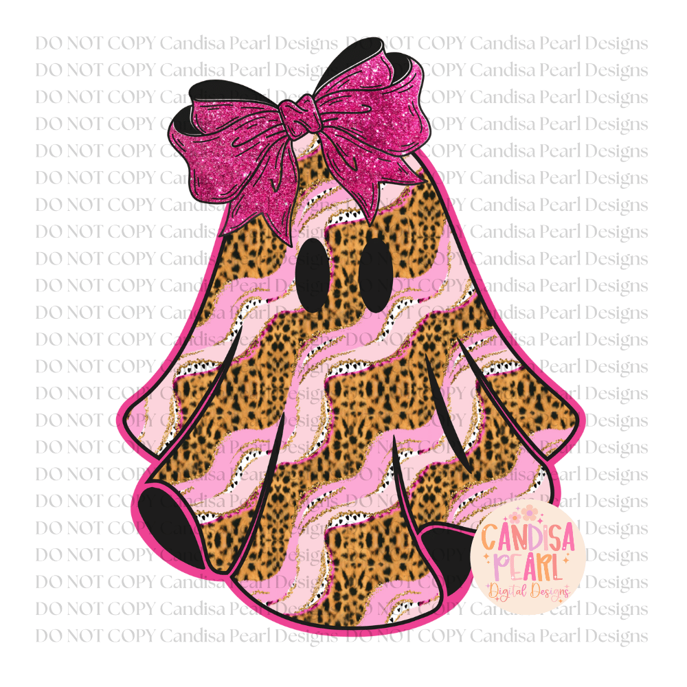 Halloween Ghost Leopard Sparkle Pink Bow - Payhip